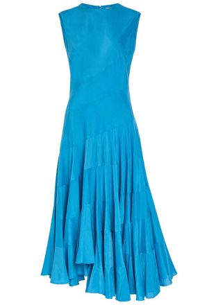 Tory Burch Flared Cotton and Silk-blend Midi Dress - Bright Blue - 8 (UK12 / M)