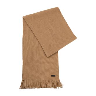 HUGO BOSS Mens Albas Logo Virgin Wool Scarf (Beige) - One Size