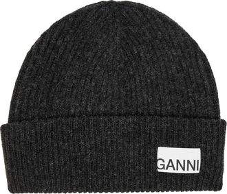 Ganni Ribbed Wool-blend Beanie - Grey - One Size