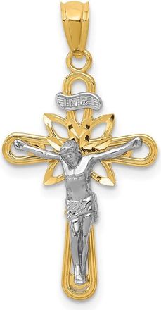 Diamond2Deal 14k Two-tone Gold Rhodium Small Passion Crucifix Pendant