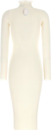 Elisabetta Franchi Ribbed Knit Mock-Neck Dress - Cream