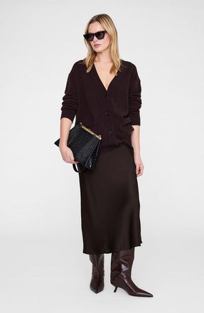 Anine Bing Bar Silk Skirt in Deep Brown at Nordstrom, Size X-Large