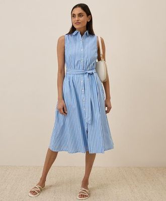 Pact Organic Cotton Sunset Lightweight Cotton Sleeveless Shirtdress in Blue Bondi Stripe at Nordstrom, Size X-Large