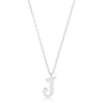 MAX + STONE 10k Solid White or Yellow Gold Dainty Script Initial with Extendable Necklace, 16+2 inches