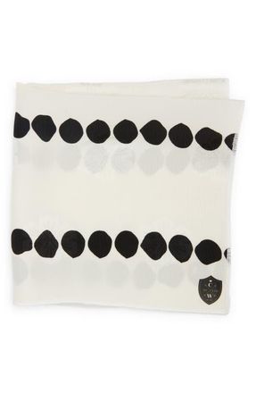 Clifton Wilson Black Dot Floral Jacquard Silk Pocket Square in White at Nordstrom