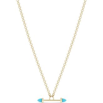 Zo&euml; Chicco 14K Gold Turquoise Rolo Necklace in 14K Yellow Gold /Turquoise at Nordstrom, Size 18