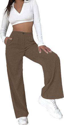 Generic Womens Corduroy Trousers Double Buttoned High Waisted Wide Leg Stretch Corduroy Pants Business Casual Loose Cord Work Pants Autumn Winter Vintage Pala