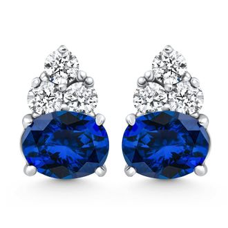 Pompeii3 7Ct Blue Sapphire & Diamond Earrings White Gold Lab Grown Womens Earrings