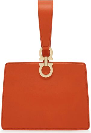 Ferragamo Rectangular Orange Clutch with Gold-tone Clasp