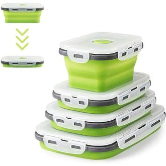 OEM Fiambreras Plegables De Silicona, Recipientes Plegables De Silicona Para Alimentos, Caja Bento, Caja De Almacenamiento De Alimentos (verde O2)-crezuo