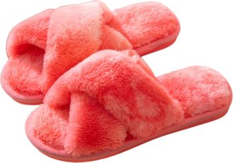 Generic Womens Slippers Open Toe Cross-Strap Fleece Lined Warm Soft Winter Indoor Comfy Fluffy Lightweight Breathable Memory Foam Anti-Slide Slippers Red 5/5.