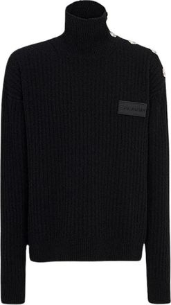 Balmain Kasjmier Coltrui - Heren - Coltruien - Zwart - S - Kasjmier - Truien & Vesten