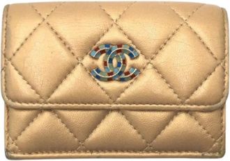 Chanel Pre-owned Wallets, female, Yellow, Size: ONE SIZE Pre-owned Matelasse Leather Tri-Fold Wallet