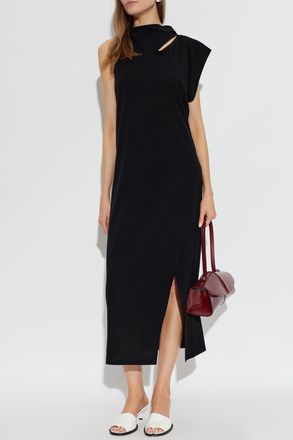 Issey Miyake Cotton Dress With A Slit, Womens, Black