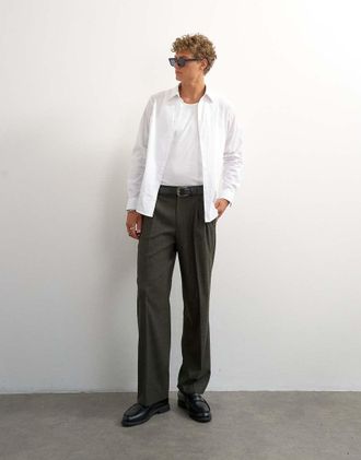 Topman pantaloni a gamba larga a righe sottili verde scuro