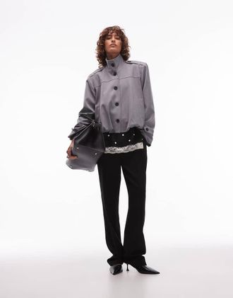 Asos Giacca sartoriale color antracite con collo a imbuto ed etichetta-Grigio