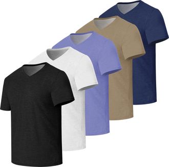 Generic Mens V-Neck Short Sleeve T-Shirts Plain Solid Color Casual Basic Tees 1/3/5 Pack Multipack Soft Breathable Summer Tops