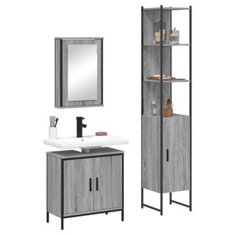vidaXL Set De Muebles De Ba&ntilde;o 3 Pzas Madera Contrachapada Gris Sonoma Vidaxl