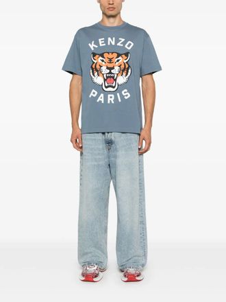 Kenzo Mens Lucky Tiger Printed T-Shirt in Light Blue Cotton - Size Medium