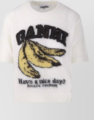 Ganni alpaca graphic knit 3/4-sleeve t-shirt