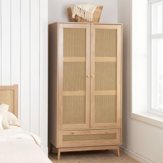 Birlea Croxley 2 Door Wardrobe Rattan 1 Drawer Croxley Mid Century Modern in Natural
