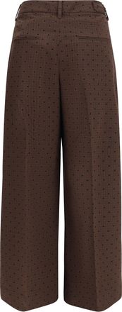 Ganni Womens Flocked Plaid Crossover Pants Chicory Coffee Trousers