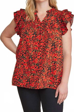 Entro Floral Ruffle Sleeve Top In Black