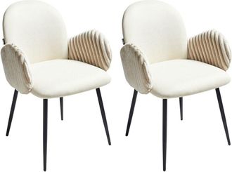 Beliani Beliani - Conjunto de 2 sillas de comedor patas de hierro tapicería de tela con reposabrazos de terciopelo beige Amity