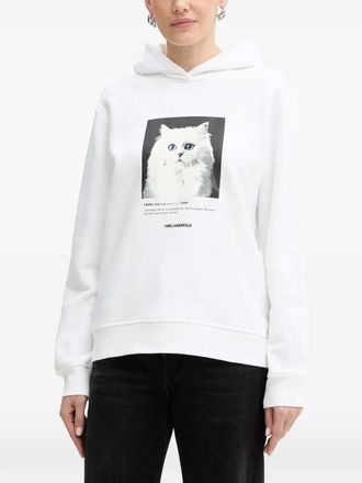 Karl Lagerfeld cat-print hoodie - women - Organic Cotton/Recycled Polyester - M - White