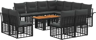 vidaXL Conjunto De Sof&aacute;s De Jard&iacute;n 12 Uds. Negro Y Gris Oscuro Vidaxl