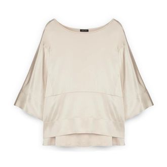 Fiorella Rubino Overhemden, Dames, Wit, L, Satijn, Satijnen Blouse met Boot Halslijn