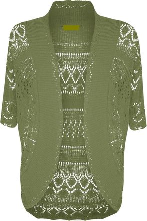 Generic New Ladies Knitted Crochet Short Sleeve Bolero Plus Shrug Open Cardigan UK 14-30 (Large (UK 14/16), Khaki)