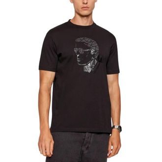 Karl Lagerfeld Tops, Heren, Zwart, S, Katoen, T-shirt met ronde hals