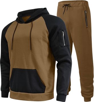 Generic Mens Tracksuit Set Two Piece Suit With Zipper Pocket Raglan Sleeve Hoodies Drawstring Hoody Pants Suits for Men Hoody and Joggers Sets Mens Tracksuit 