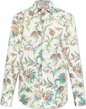 Etro Shirt met bloemmotief - Heren - Casual Overhemden - Veelkleurig - 2XL - Katoen - Overhemden