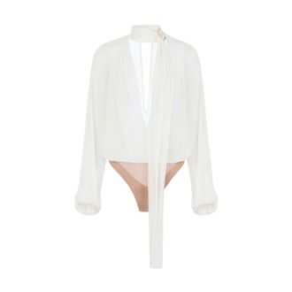 Elisabetta Franchi Cr&ecirc;ponne Body met Sjerp - Dames - Tops - Wit - Maat: L Viscose