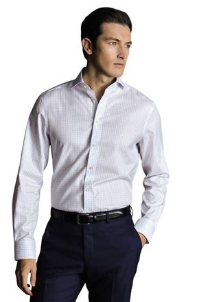 CHARLES TYRWHITT Check Non-Iron Twill Cutaway Slim Fit Shirt Single Cuff in Lilac Purple at Nordstrom, Size 17.5