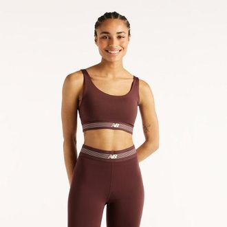 New Balance Mujer AC Train Bra en Marr&oacute;n, Poly Knit, Talla L