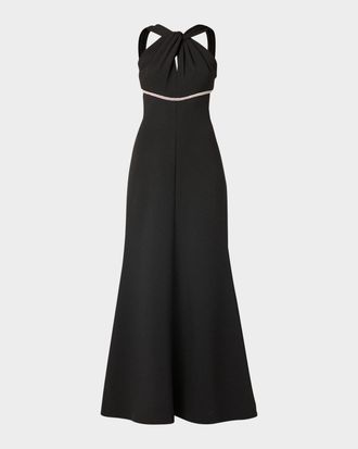 Shoshanna Baker Crystal-Embellished Halter Gown