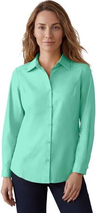 Jessica London Stretch Cotton Poplin Button Down Shirt in Pale Seafoam at Nordstrom, Size 26