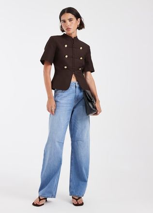 Asos camicia aderente con dettagli militari in marrone cioccolato