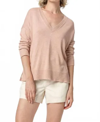 Lilla P Easy Back Seam Vneck Sweater In Cameo