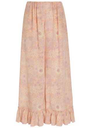 Chlo&eacute; Floral-print Frill Wide-leg Silk Trousers - Pink - 38 (UK10 / S)