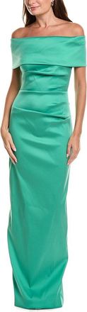 Teri Jon by Rickie Freeman Mikado Off-Shoulder Column Gown