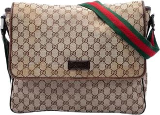 Gucci Pre-owned Vintage Canvas Crossbody Bag - Dames - Vintage Schoudertas - Beige - ONE Size - Leer - Vintage
