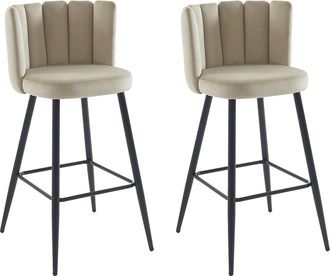 Pascal Morabito Set de 2 taburetes de bar de terciopelo y metal negro - Beige - PRANILA de Pascal MORABITO