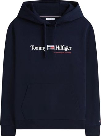 Tommy Hilfiger Logo Fleece Drawstring Hoody - Heren - Hoodies - Blauw - S - Katoen - Hoodies & sweatvesten
