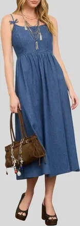 Blu Pepper Bow Strap Denim Dress at Nordstrom, Size Medium