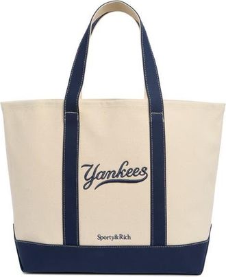 Sporty & Rich New York Yankees Curve Tote Bag in Natural/dark Navy at Nordstrom