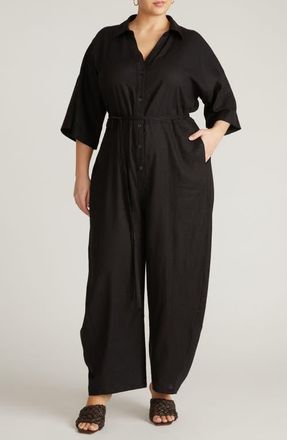 Universal Standard Maggie Linen Blend Jumpsuit in Black at Nordstrom, Size Xs